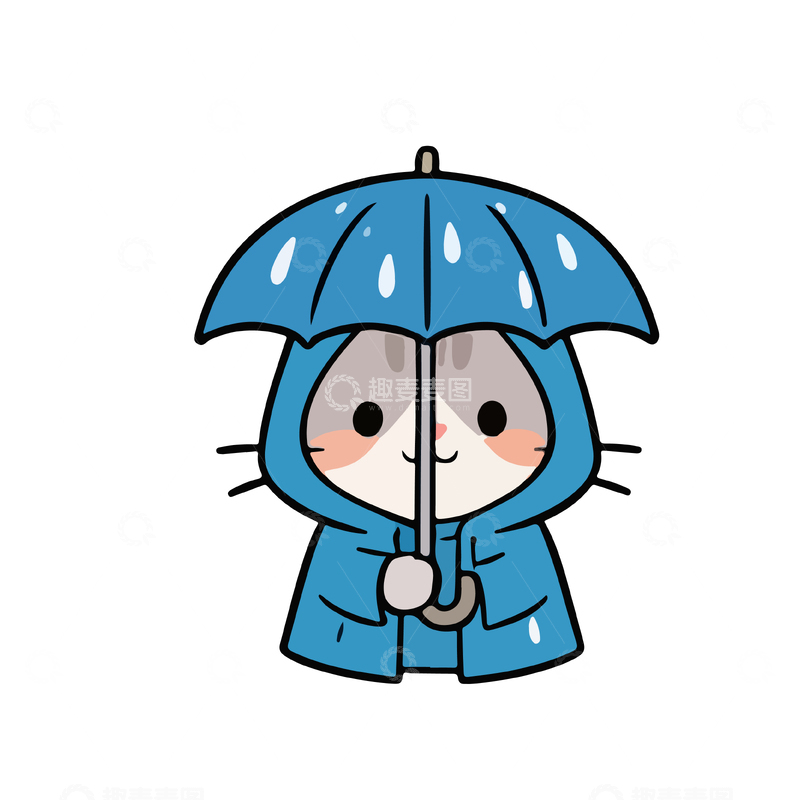源文件下载【趣麦麦图】-卡通猫咪雨天雨伞插画
