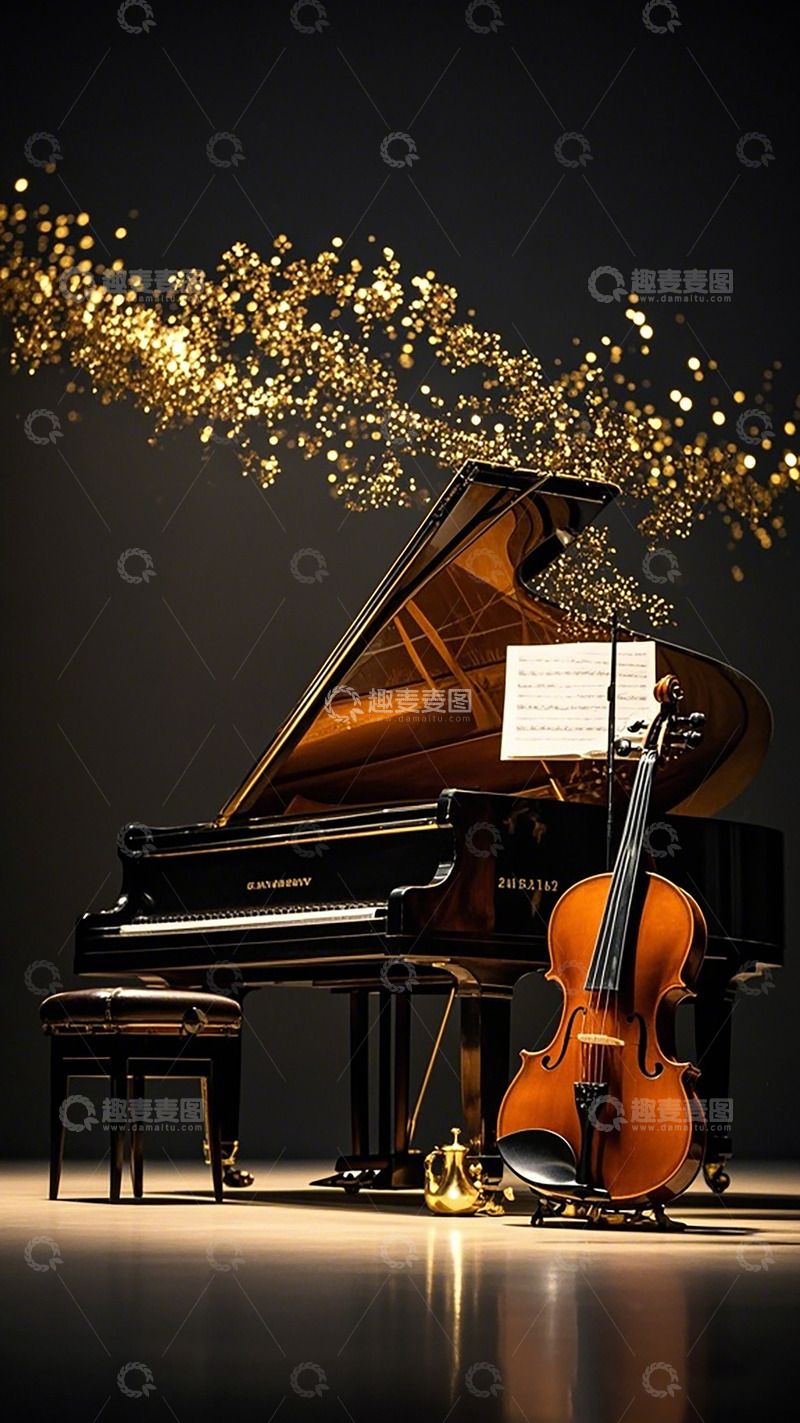高清大图下载【趣麦麦图】钢琴小提琴梦幻光影艺术照