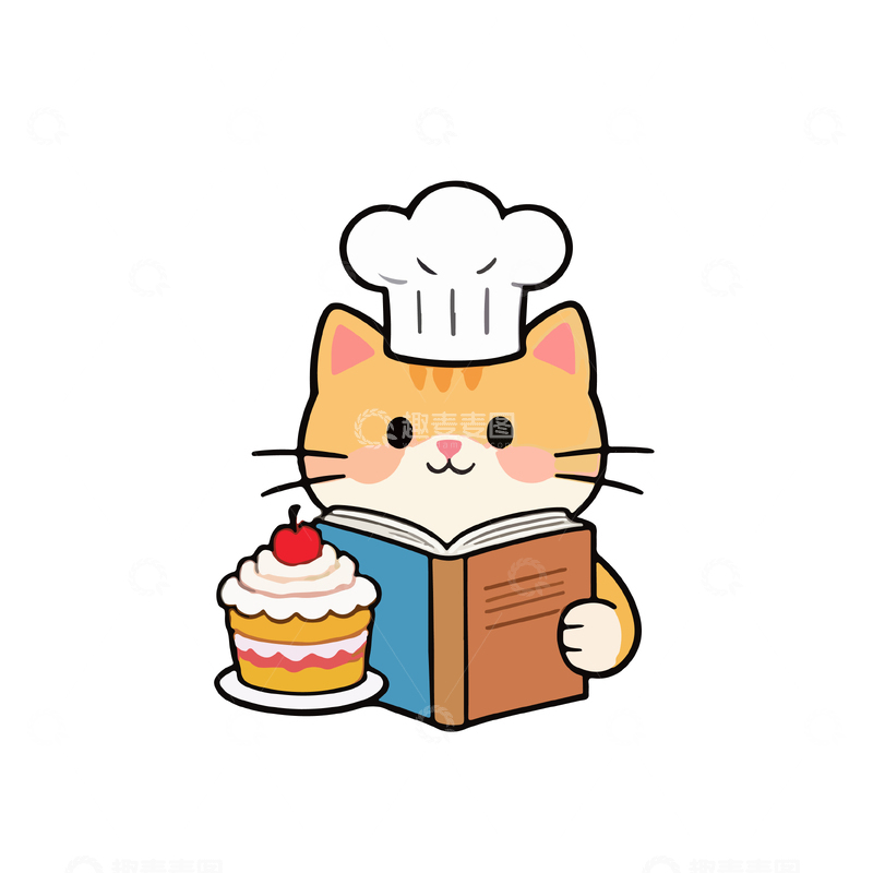 源文件下载【趣麦麦图】卡通猫咪厨师烘焙插画