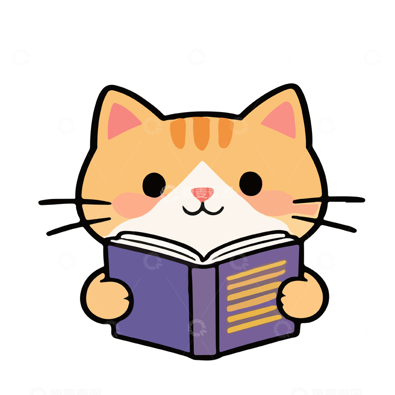 源文件下载【趣麦麦图】可爱卡通猫咪阅读插画