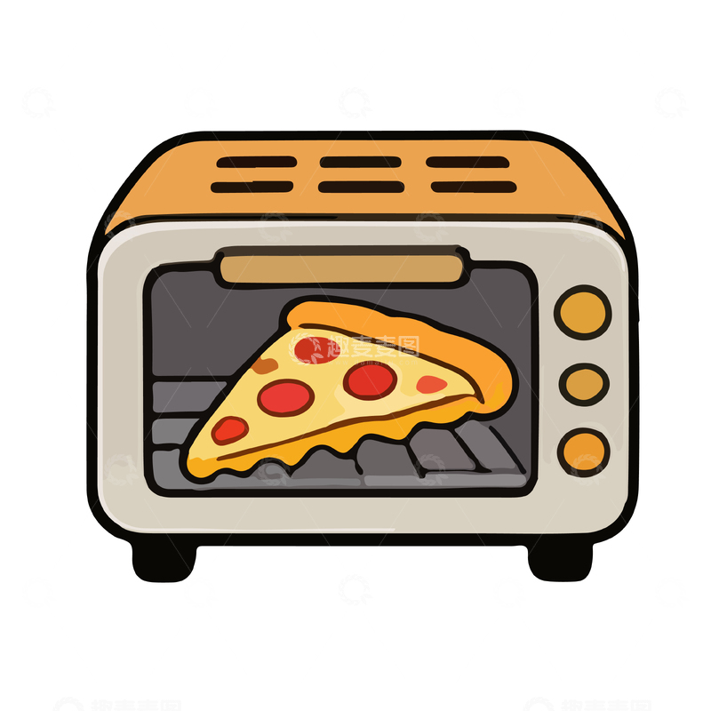 源文件下载【趣麦麦图】卡通烤箱披萨美食插画