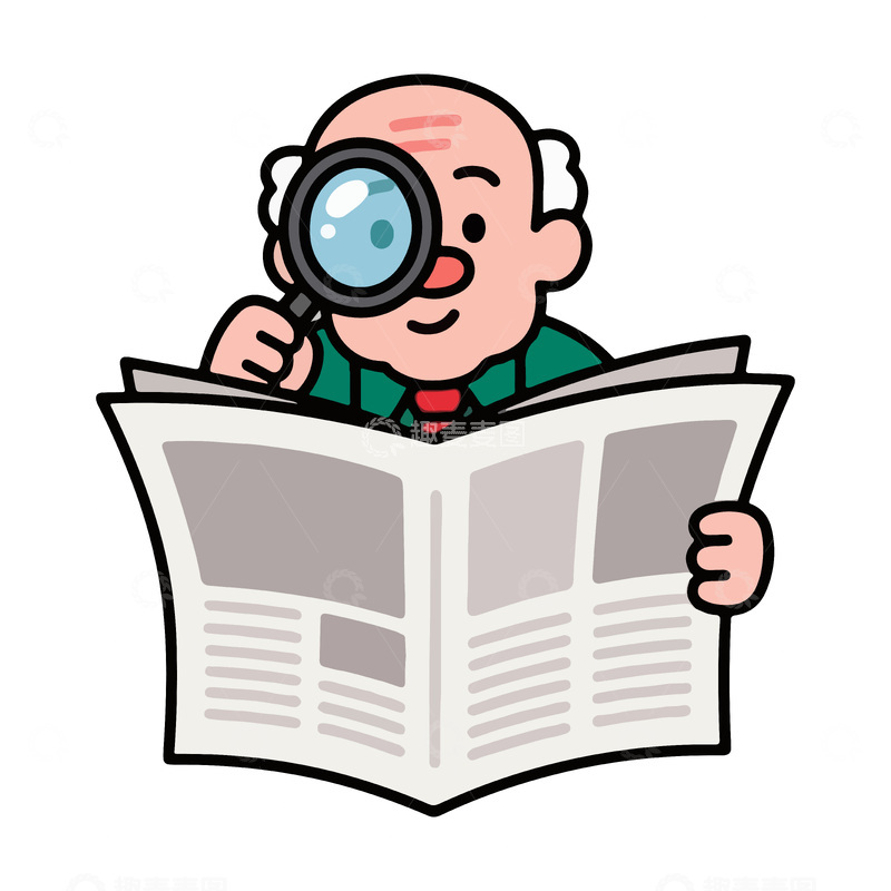 源文件下载【趣麦麦图】卡通老人放大镜看报纸