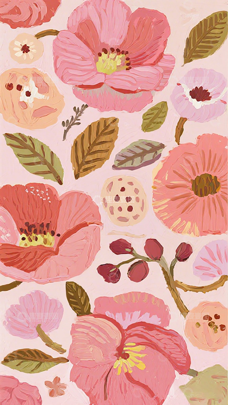 高清大图下载【趣麦麦图】粉色花卉图案设计