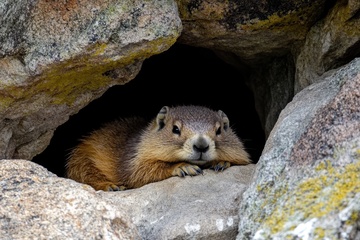 石洞里的一只土拨鼠