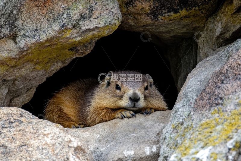 高清大图下载【趣麦麦图】石洞里的一只土拨鼠