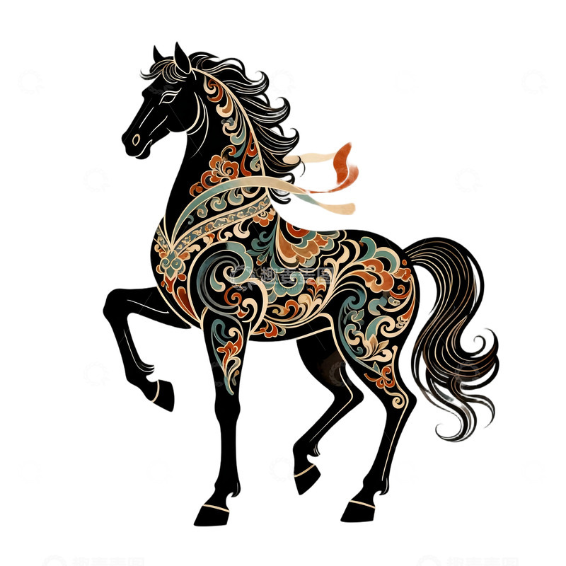 高清大图下载【趣麦麦图】彩绘装饰马匹插画设计素材