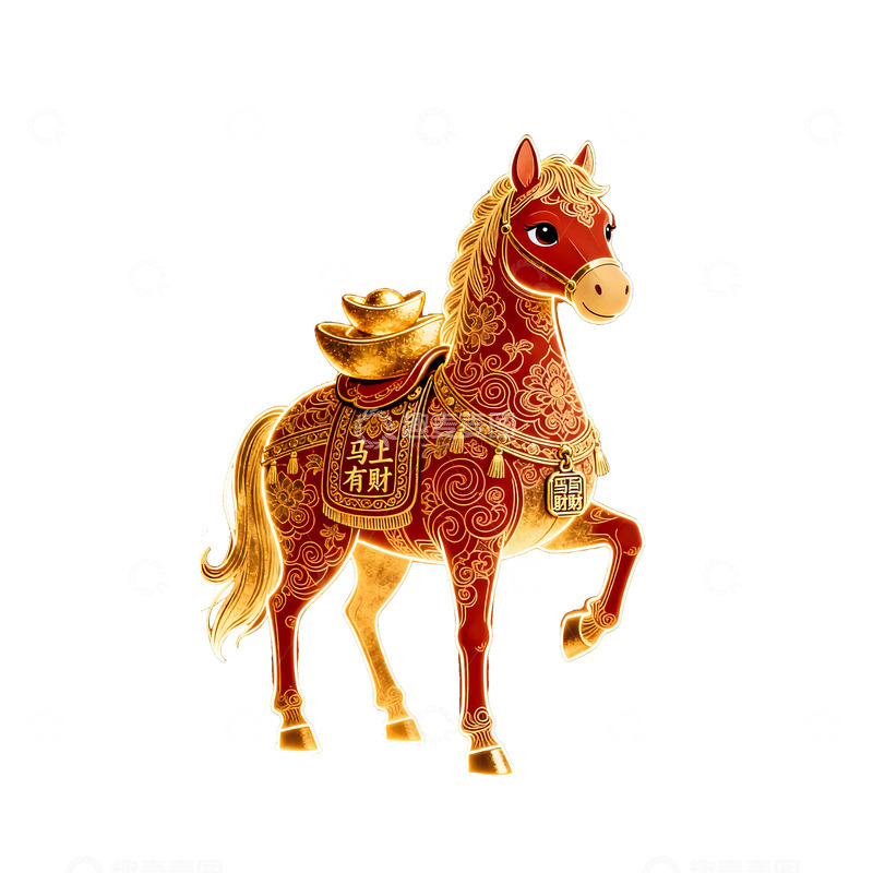 高清大图下载【趣麦麦图】金色骏马招财进宝矢量图