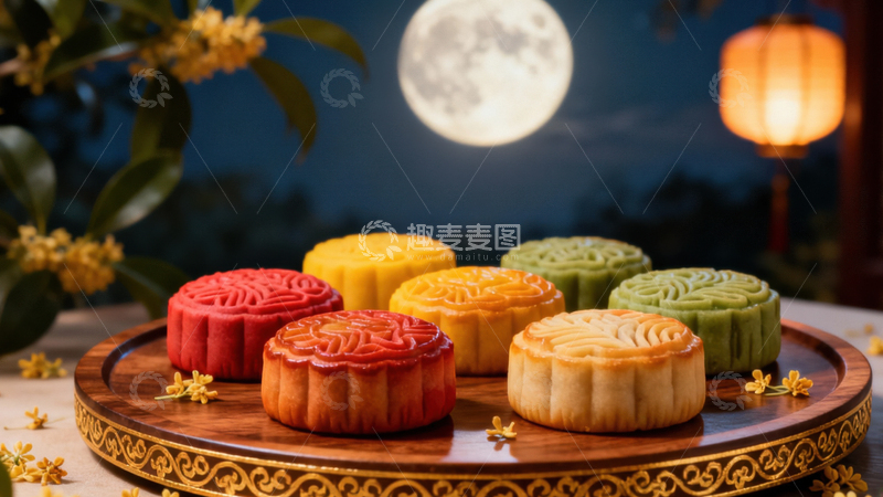 高清大图下载【趣麦麦图】中秋节月饼背景142