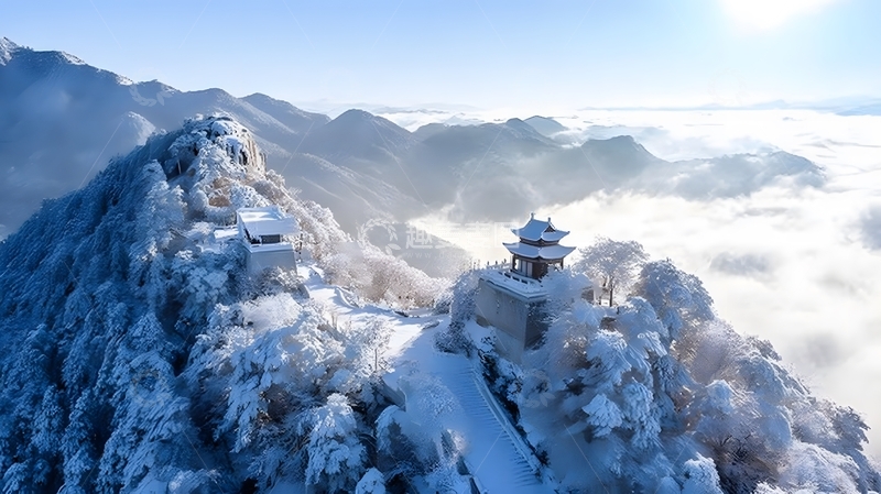 高清大图下载【趣麦麦图】雪覆亭台浮云海伴群峰