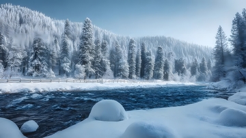 寒溪绕雪林雾笼银杉谷