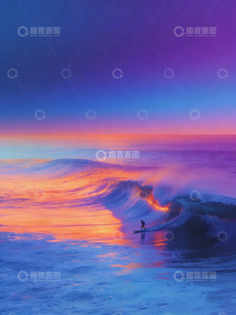 高清大图下载【趣麦麦图】冲浪夕阳美景壁纸