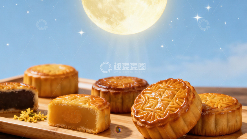高清大图下载【趣麦麦图】中秋节月饼背景173