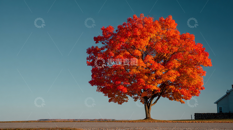 高清大图下载【趣麦麦图】秋日红叶树静美