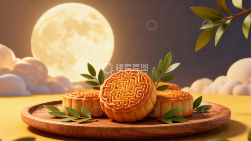 高清大图下载【趣麦麦图】中秋节月饼背景215
