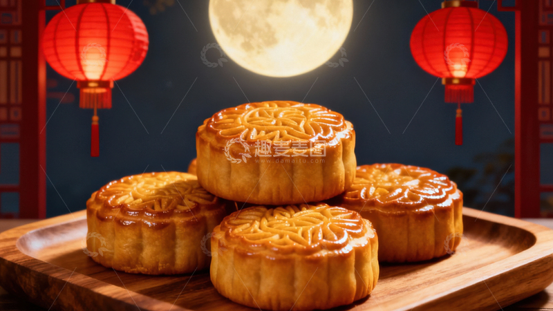 高清大图下载【趣麦麦图】中秋节月饼背景210