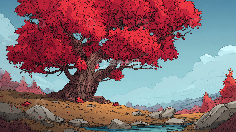 高清大图下载【趣麦麦图】红叶古树秋色