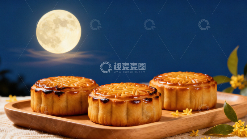 高清大图下载【趣麦麦图】中秋节月饼背景195