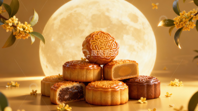 高清大图下载【趣麦麦图】中秋节月饼背景206
