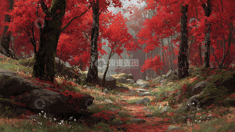 高清大图下载【趣麦麦图】红叶铺就的路径