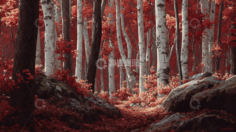 高清大图下载【趣麦麦图】红叶林深秋景色