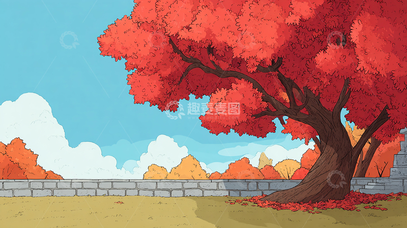 高清大图下载【趣麦麦图】秋日红叶漫天飞舞