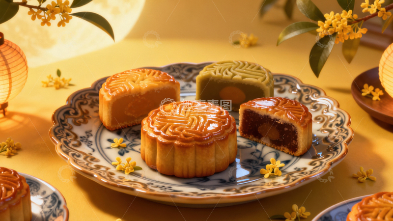 高清大图下载【趣麦麦图】中秋节月饼背景211