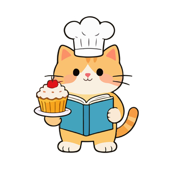 卡通猫厨师烘焙插画