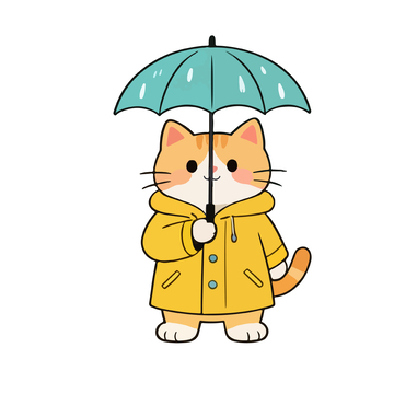 卡通猫咪雨天造型插画