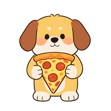 可爱卡通狗拿披萨插画
