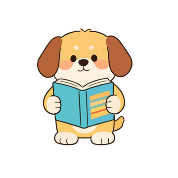 可爱小狗阅读卡通插画
