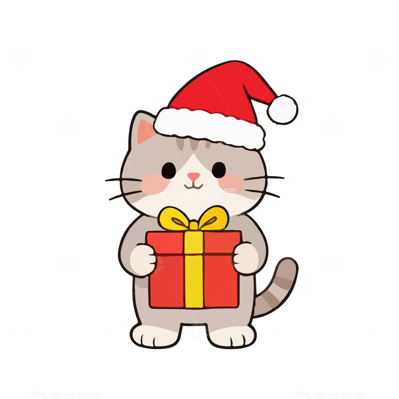 源文件下载【趣麦麦图】圣诞猫咪礼物卡通贴纸