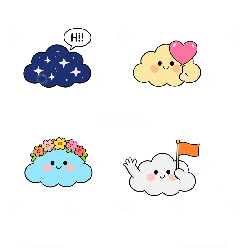 源文件下载【趣麦麦图】卡通云朵表情贴纸设计素材