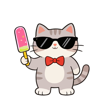 卡通墨镜猫冰淇淋插画