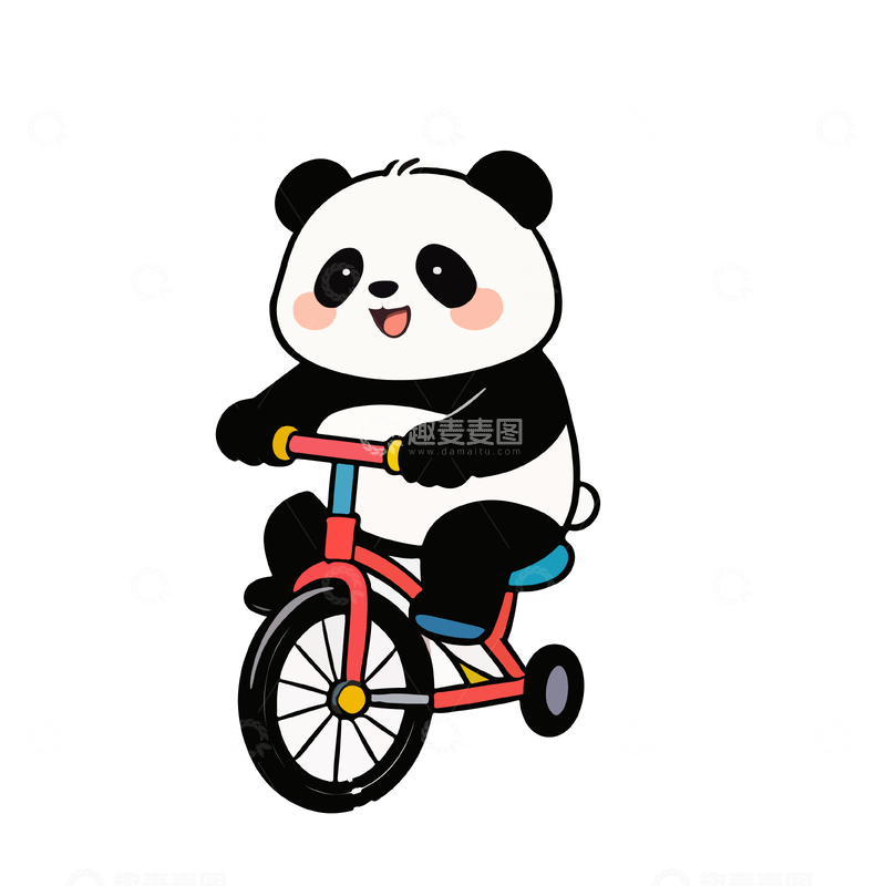 源文件下载【趣麦麦图】卡通熊猫骑车图案插画