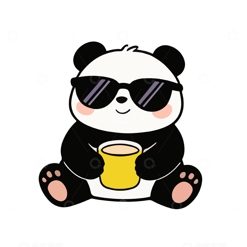 源文件下载【趣麦麦图】卡通熊猫喝咖啡插画素材