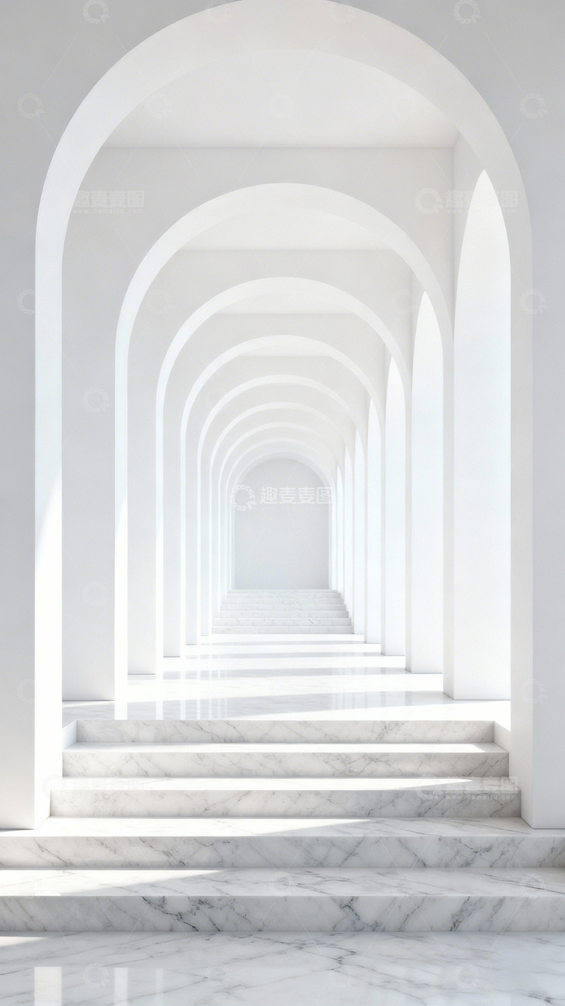 高清大图下载【趣麦麦图】简约拱廊大理石楼梯设计