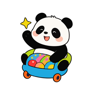 卡通熊猫驾车欢乐插画