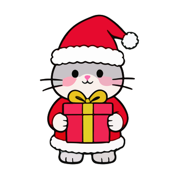 卡通圣诞猫送礼物