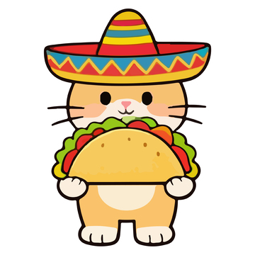 卡通猫咪墨西哥帽汉堡设计素材