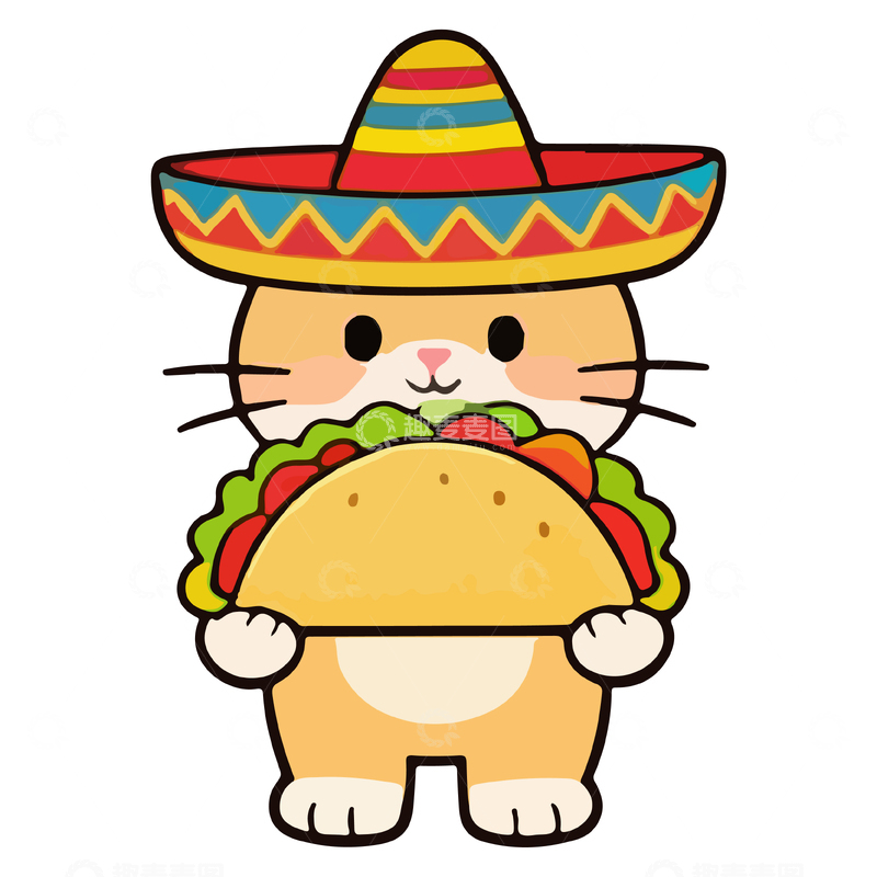 源文件下载【趣麦麦图】卡通猫咪墨西哥帽汉堡设计素材