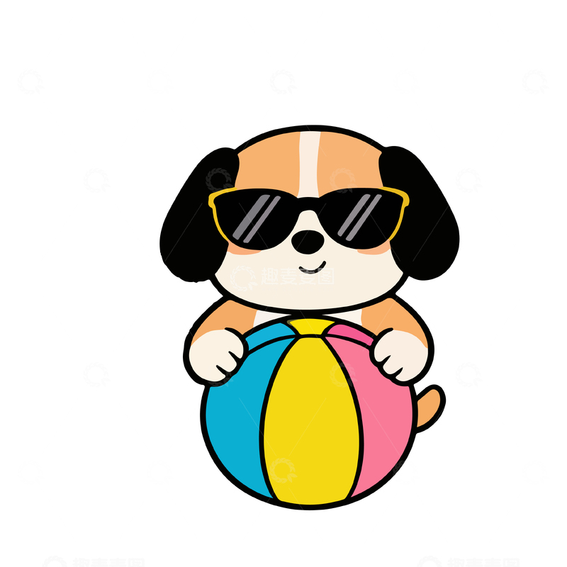 源文件下载【趣麦麦图】卡通墨镜小狗玩球插画