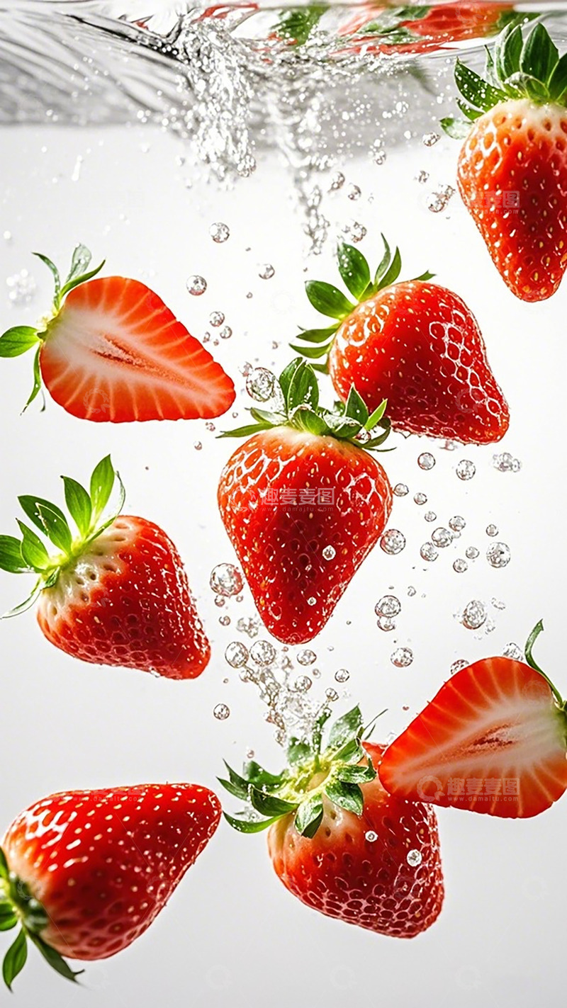 高清大图下载【趣麦麦图】清新草莓落水摄影