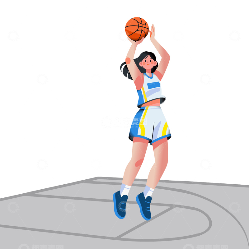 源文件下载【趣麦麦图】篮球女将跳投卡通矢量图