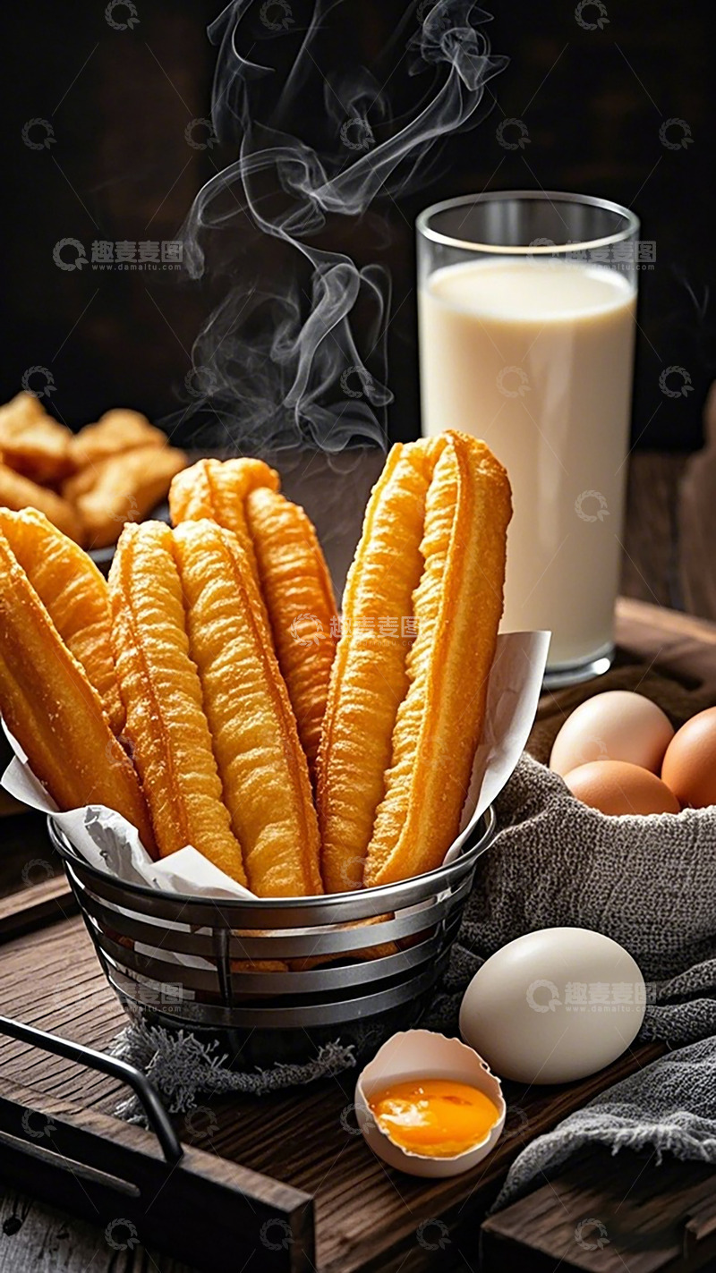 高清大图下载【趣麦麦图】早餐美食油条牛奶静物摄影