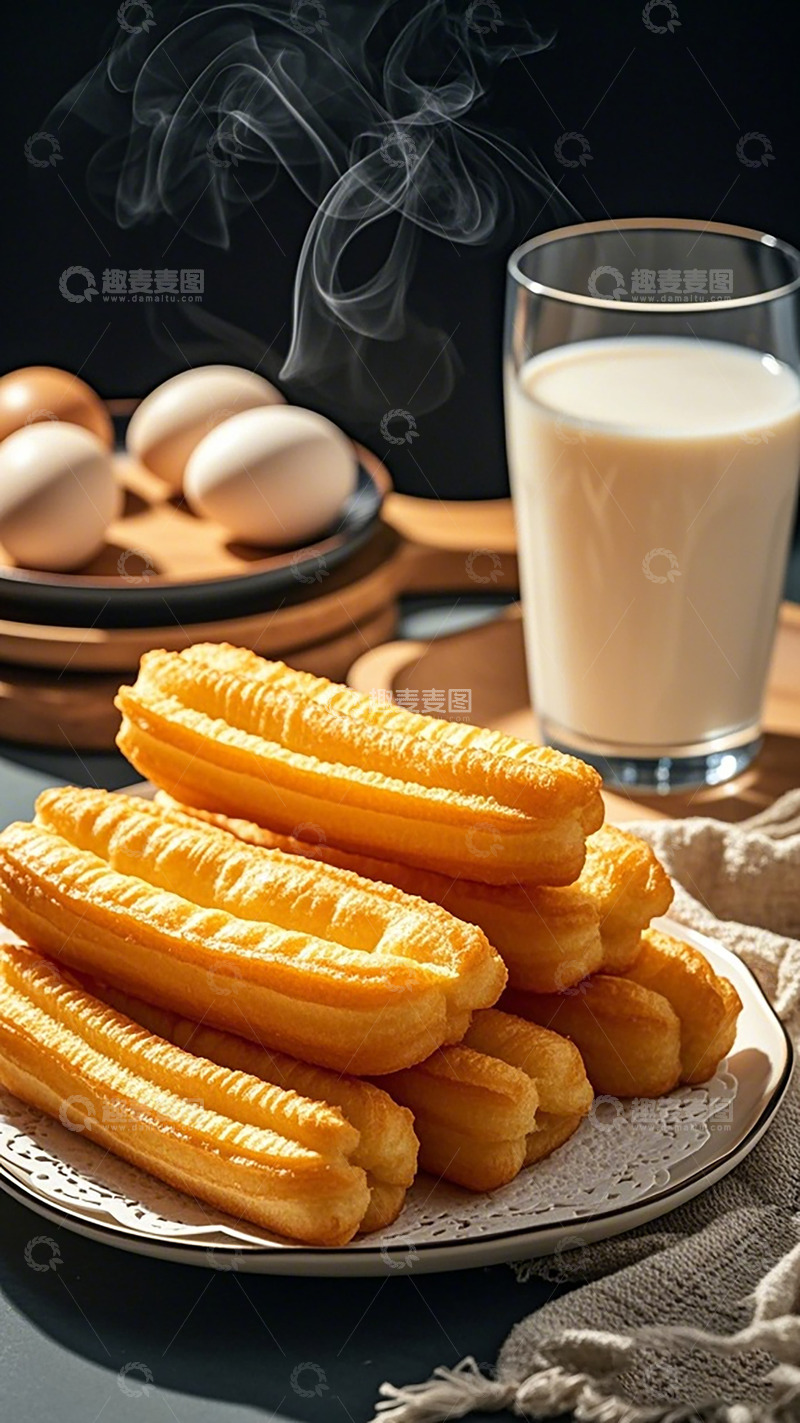高清大图下载【趣麦麦图】早餐美食鸡蛋油条牛奶摄影