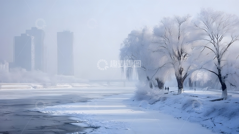 高清大图下载【趣麦麦图】银树立冰岸雾笼都市楼