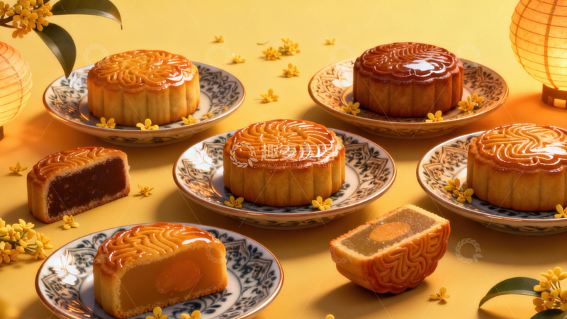 高清大图下载【趣麦麦图】中秋节月饼背景249