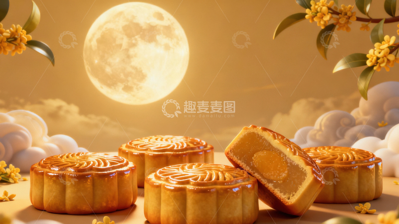 高清大图下载【趣麦麦图】中秋节月饼背景241