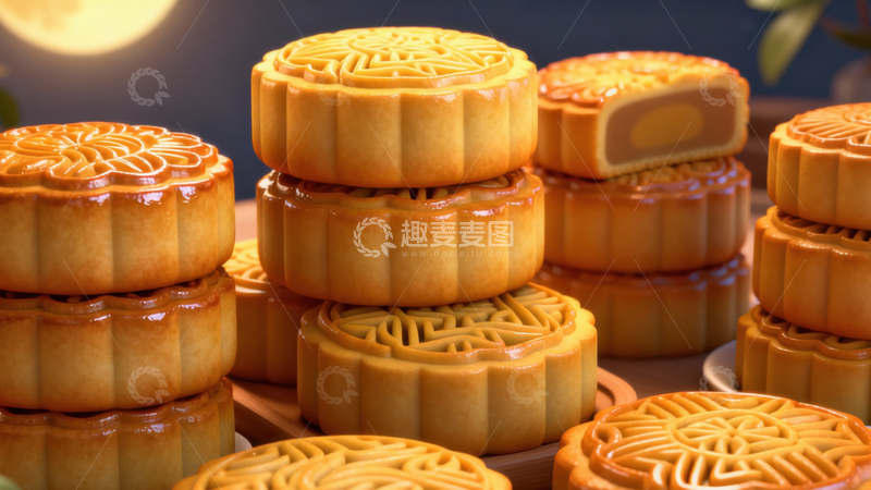 高清大图下载【趣麦麦图】中秋节月饼背景236