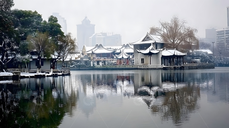 高清大图下载【趣麦麦图】冬日湖畔雪景拍摄